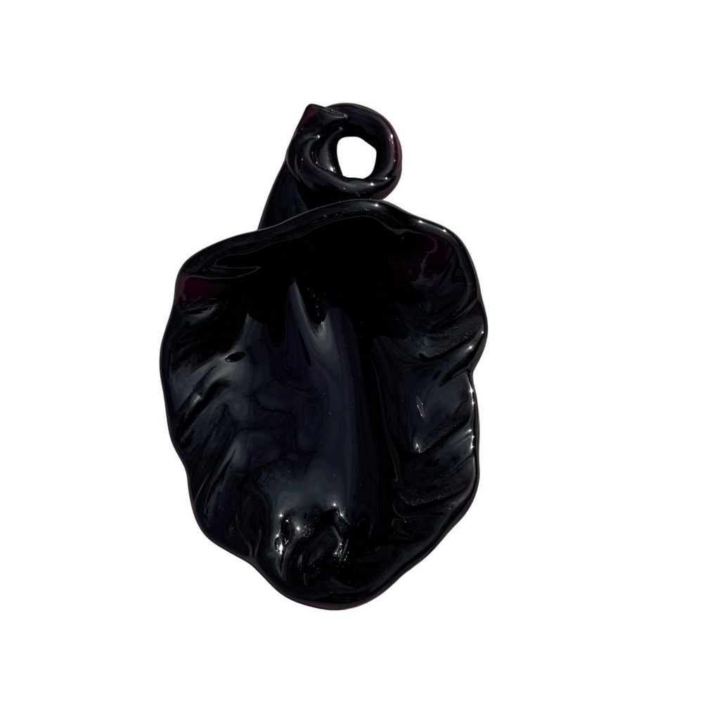 Black Purple Art Glass Leaf Bowl Trinket‎ Dish Decorative Plate Unique